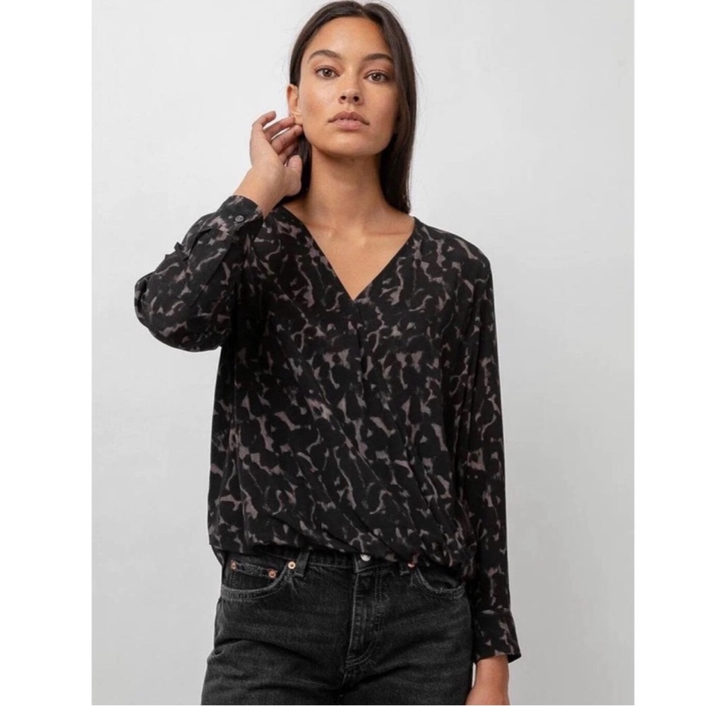 NWT Rails Hillary Diffused Cheetah Print Wrap Front Blouse Size XS